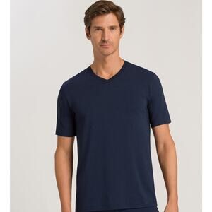 Hanro V-neck T-shirt casual in navy size XXL